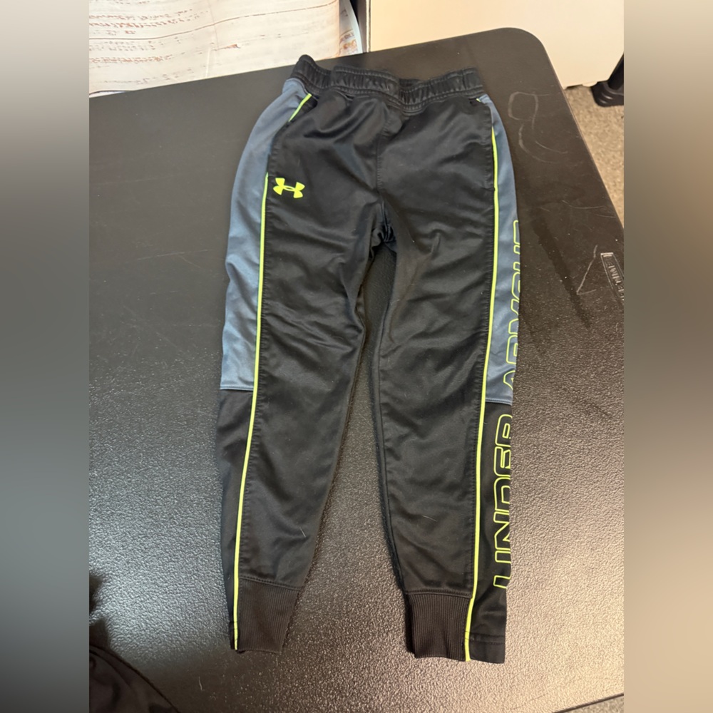 Boys Under Armour Black Joggers with Neon Yellow Accents